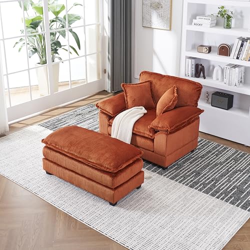 Corduroy Chaise Lounge Chair with Ottoman and Lumbar Pillows G200