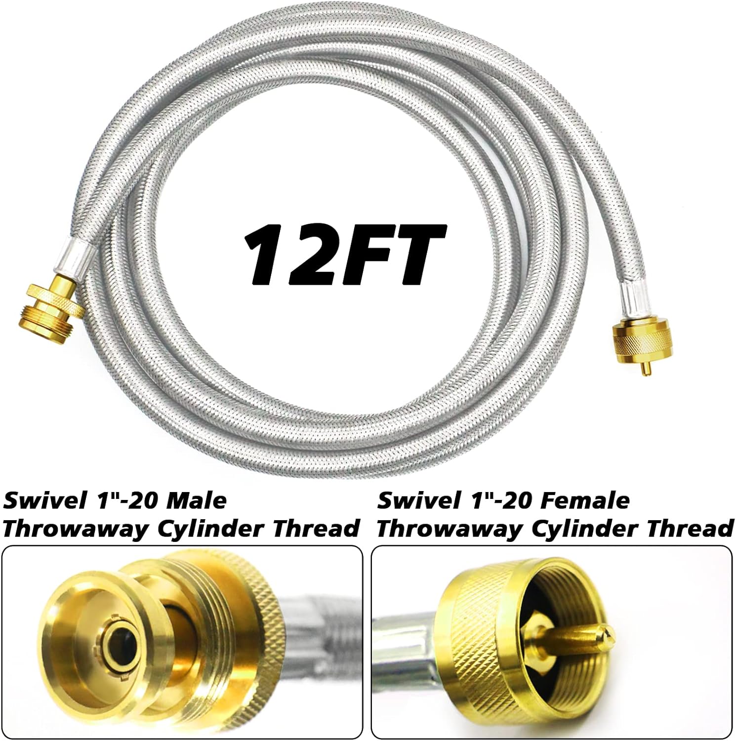 Propane Brass 4 Port Tee Kit with 5FT and 12FT Stainless Braided Hoses L58566