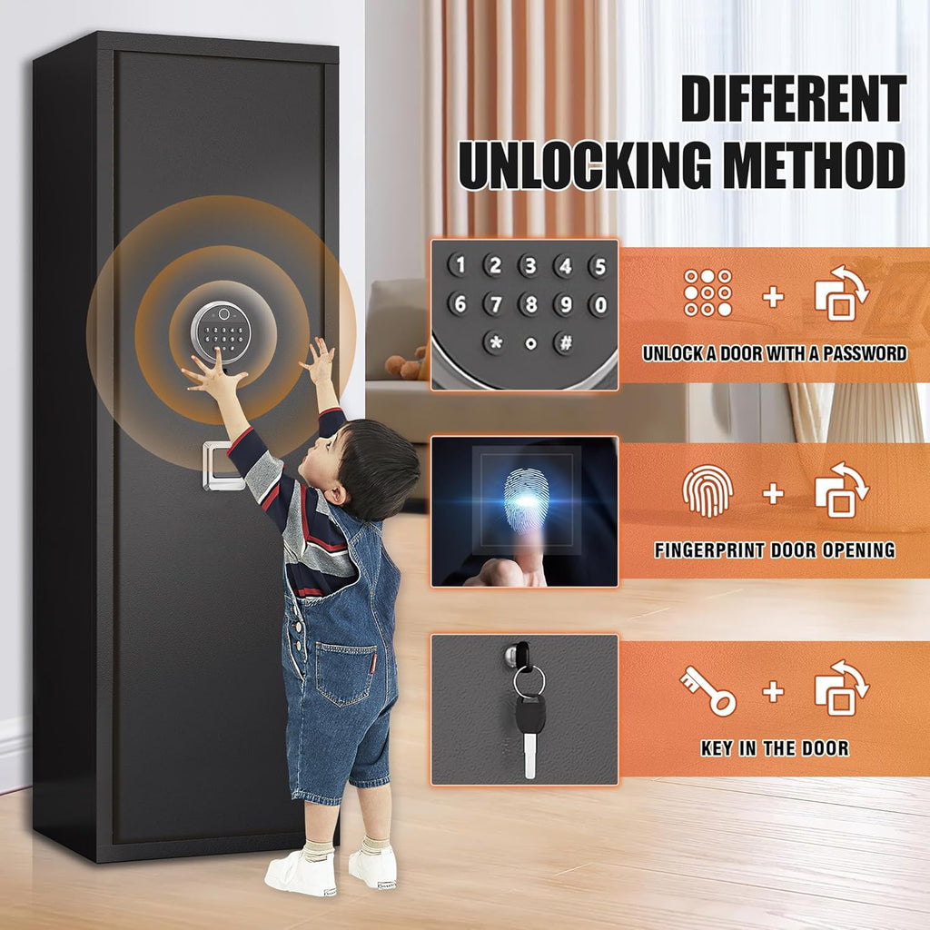 Biometric 5-Gun Safe Cabinet with LED Light and Adjustable Rack X27684
