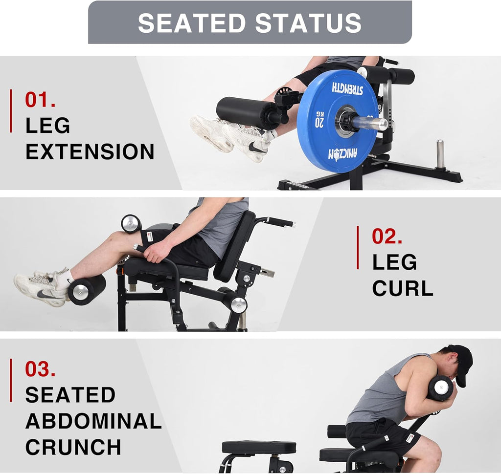 Leg Extension and Curl Machine with Adjustable Seat, Plate Loaded for Home Gym G3230