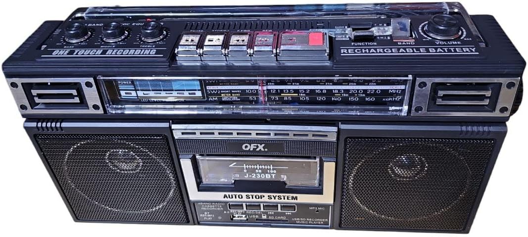 RECHARGEABLE CASSETTE AM/FM/SW1-2 RADIO BLUETOOTH BOOMBOX with USB RECORDING