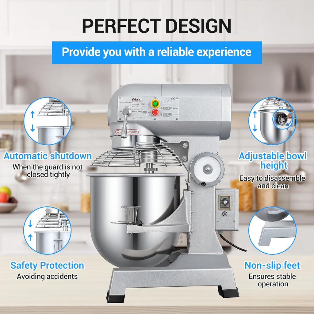 20Qt 1100W Commercial Food Mixer with Stainless Steel Bowl A9106