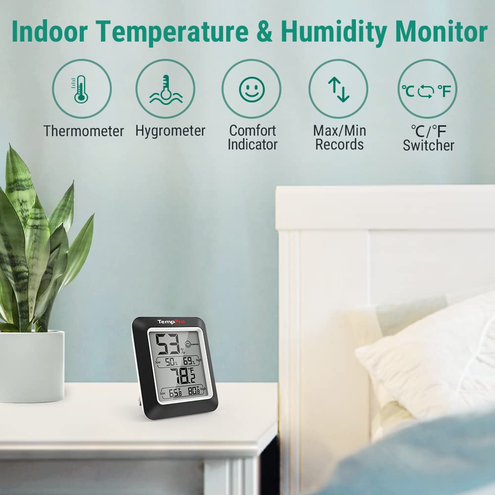 Hygrometer Indoor Thermometer Humidity Sensor, 2 Pack, Black G834