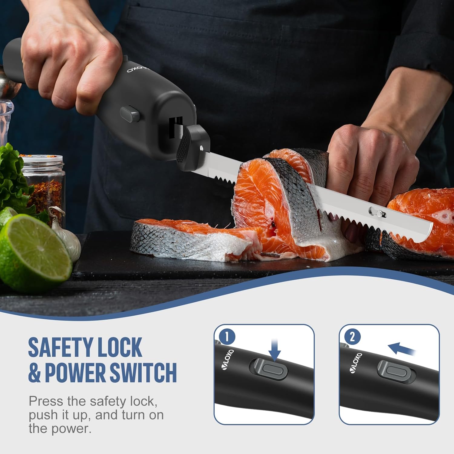 Cordless Electric Knife Rechargeable with Safety Lock and 2 Blades M315