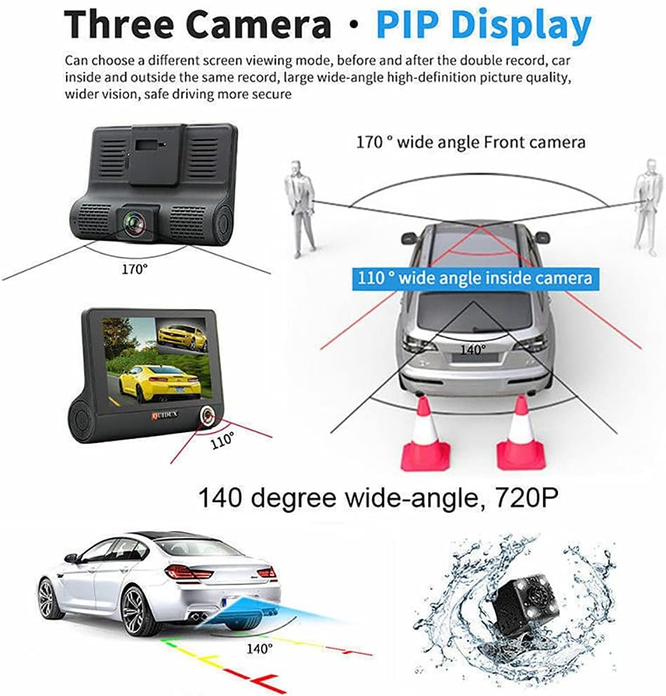 Dash Cam Front and Rear 4 Inch Full HD 170° Wide Angle with Night Vision A87212