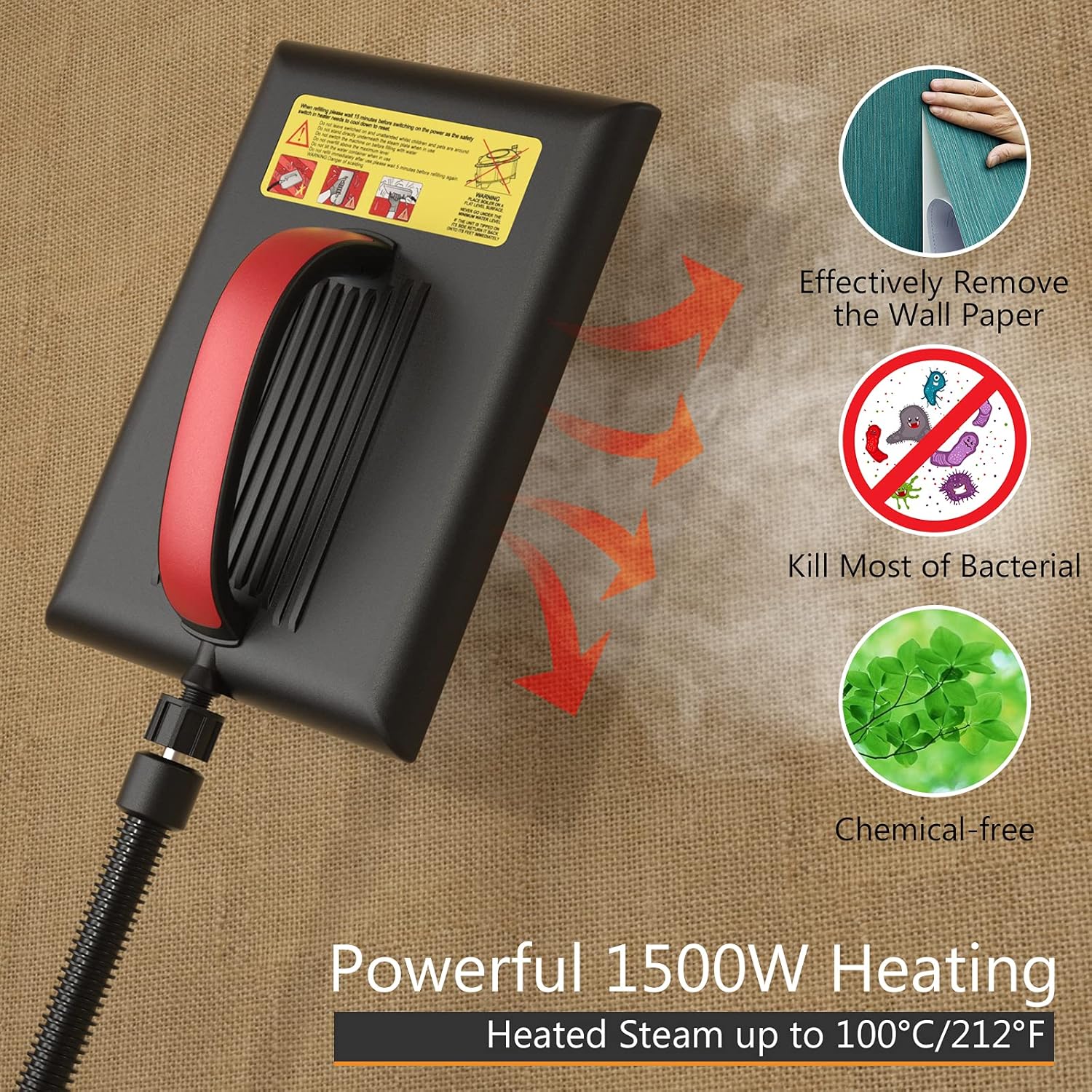 Wallpaper Steamer with 10FT Hose and Large Steam Plate D892683