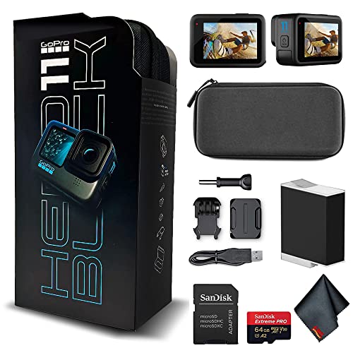 GoPro HERO11 (Hero 11) Black - Waterproof Action Camera with 5.3K Ultra HD Video, 27MP Photos, 1/1.9" Image Sensor, Live Streaming, Webcam, Stabilization + 64GB Extreme Pro Card - Bundle