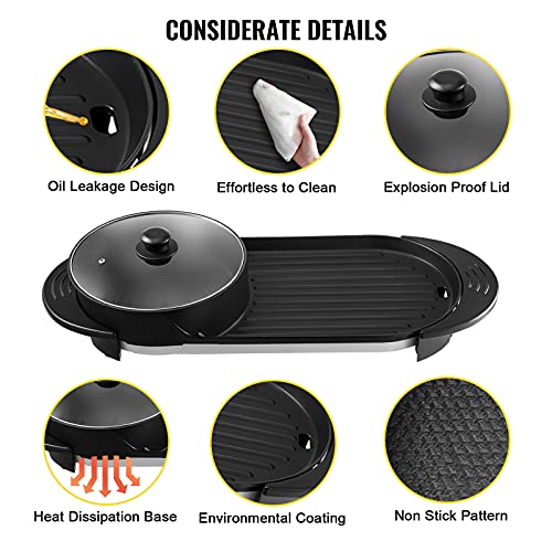 Foldable Electric Hot Pot and BBQ Grill with Dual Temp Control I922