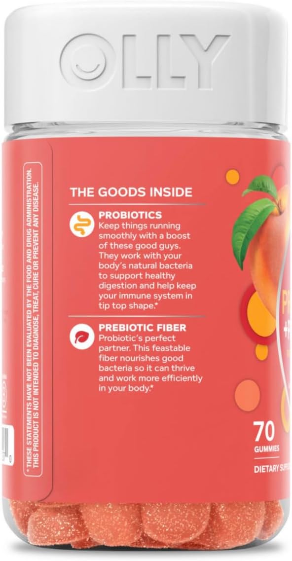 Probiotic + Prebiotic Gummy for Digestive Support, Peach, 70ct D4148