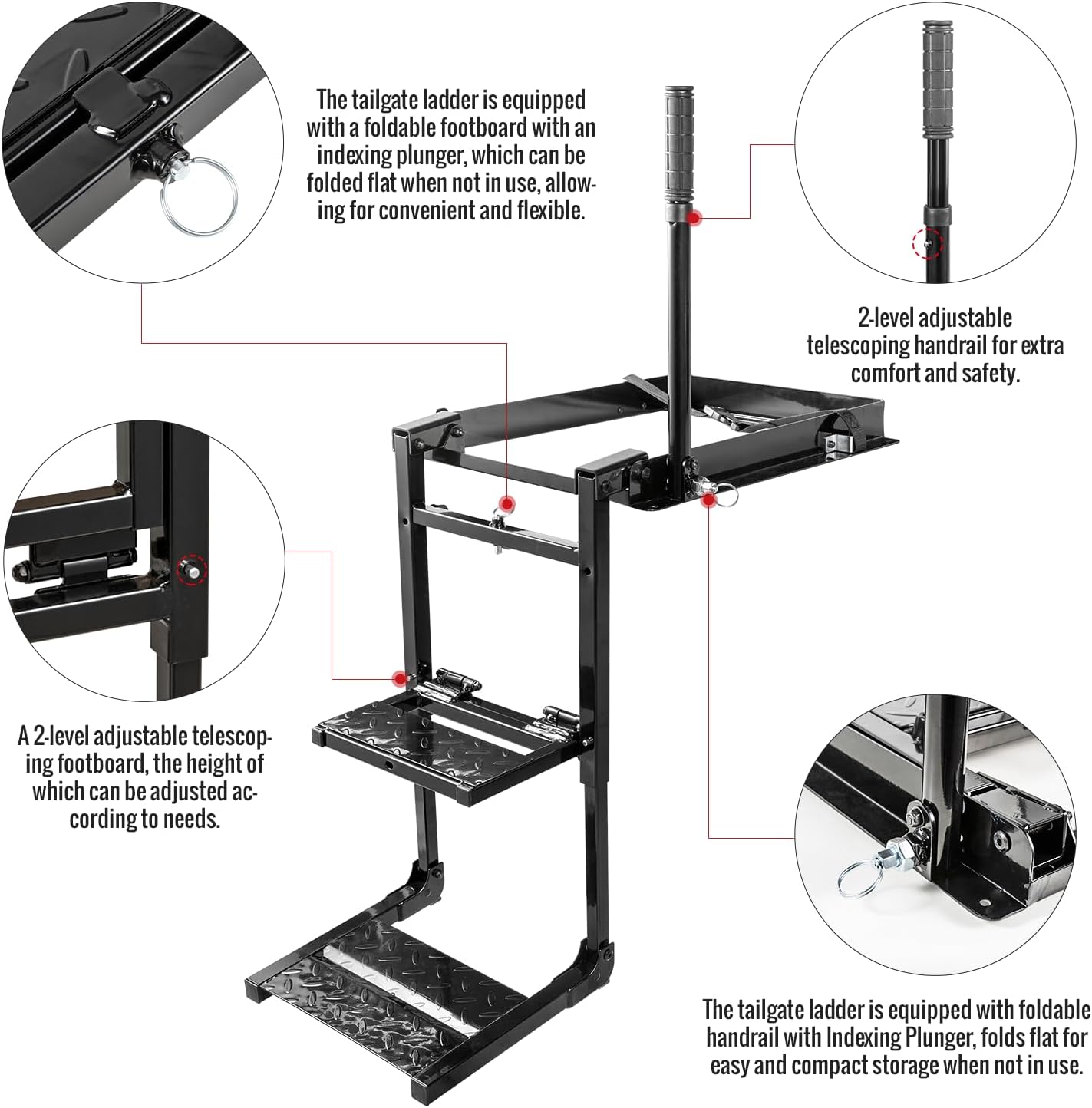 Foldable Tailgate Ladder Rack with Telescopic Handrail, 300 lb Capacity A23718