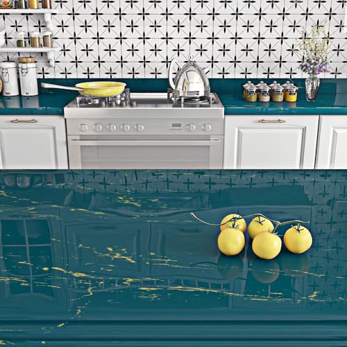 Dark Teal Blue and Gold Marble Contact Paper Peel and Stick Wallpaper U597