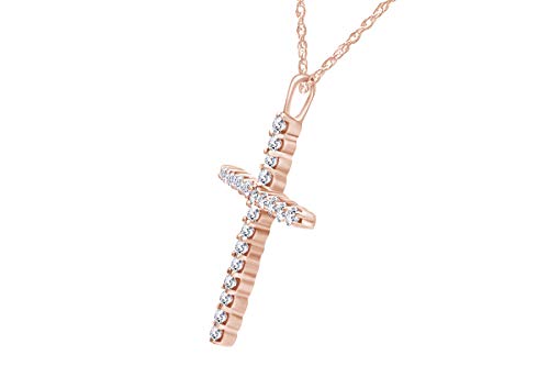 14K Solid Gold Diamond Cross Pendant with Silver Chain J323