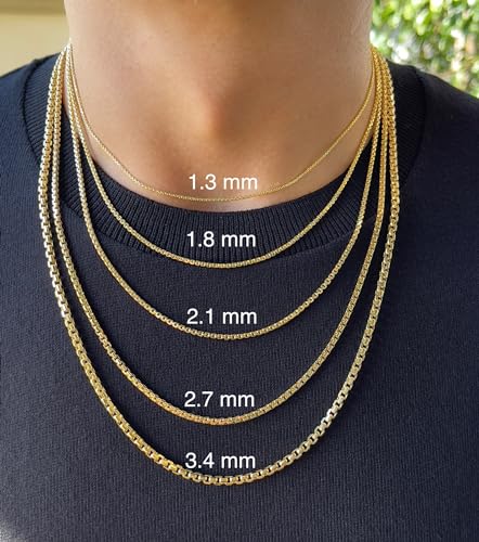 14K Real Gold Round Box Chain Necklace for Men and Women E12507