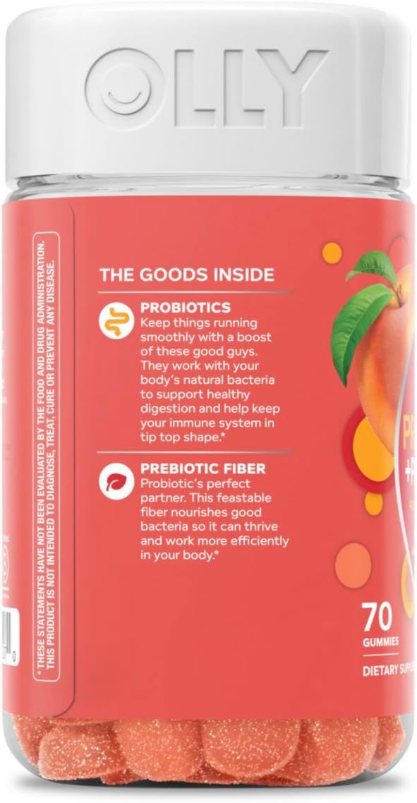Probiotic + Prebiotic Gummy for Digestive Support, Peach, 70ct D4148
