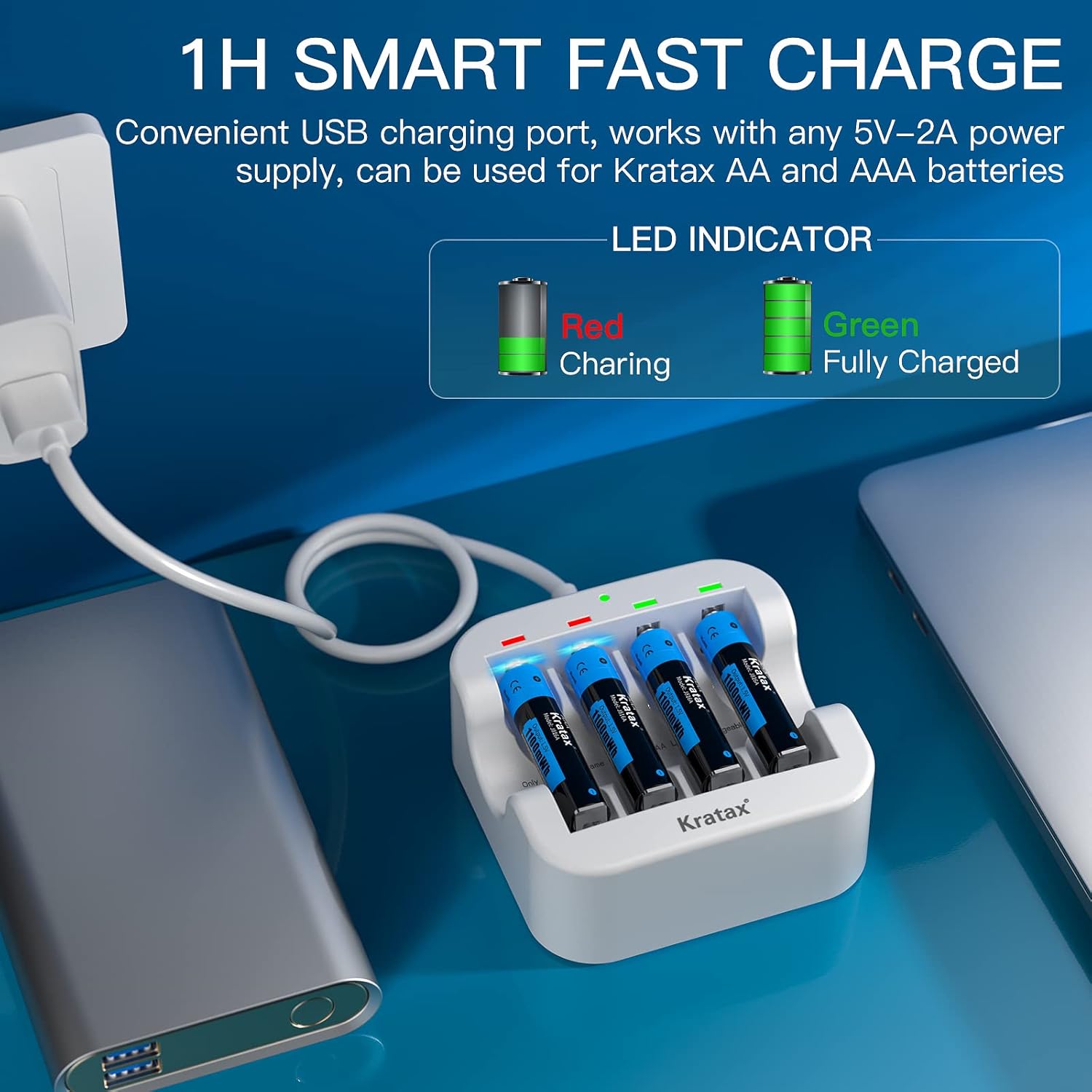 Rechargeable Lithium AAA Batteries 4-Pack with Charger G3119