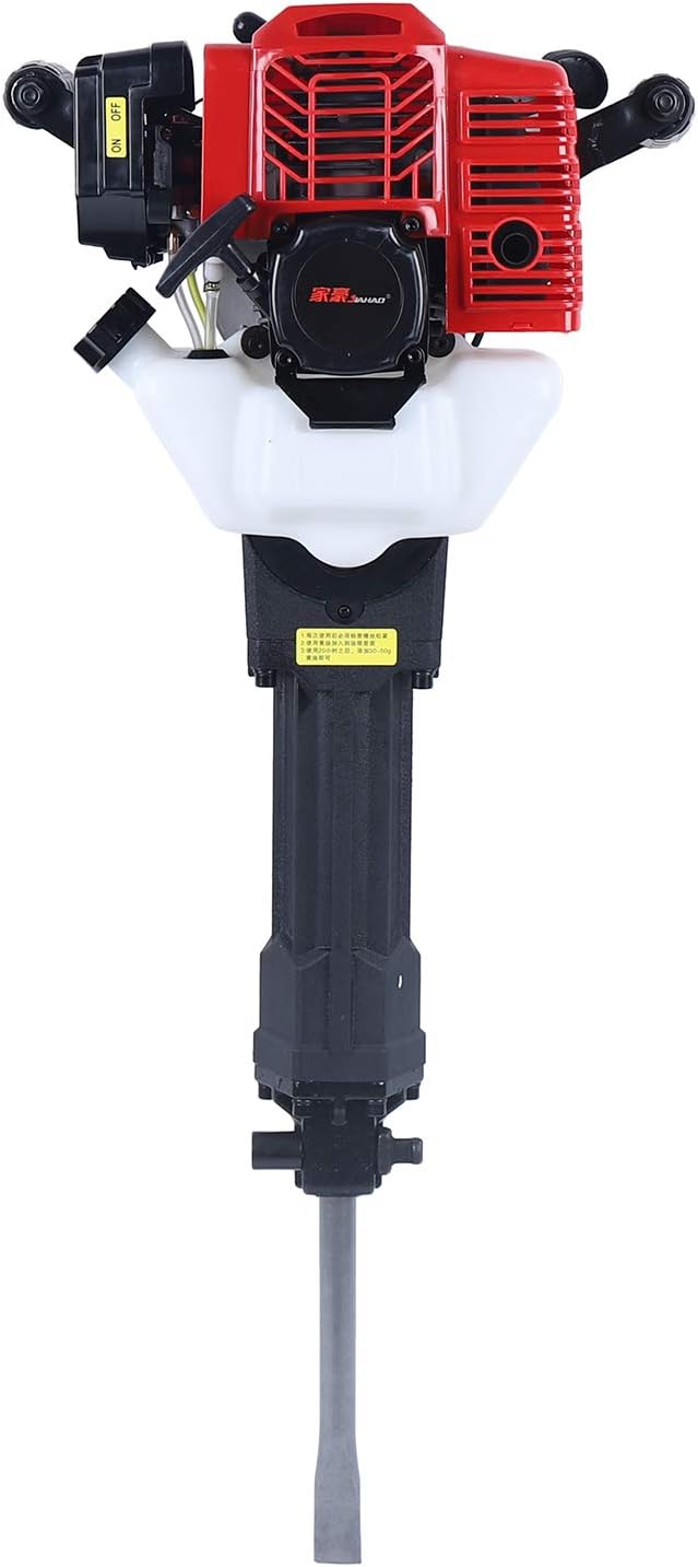 2 Stroke 52CC Gas Demolition Jack Hammer with 2 Chisels Gasoline Concrete Breaker Drill Gas T Post Driver for Trenching and Breaking Holes