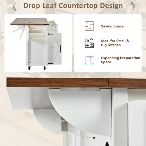 Farmhouse Kitchen Island with Power Outlet and Drop Leaf Z7652