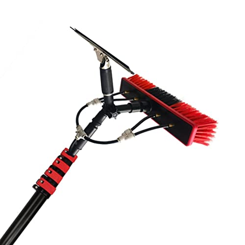 Water Fed Pole, Outdoor Window Cleaner Window Cleaning Tool (Glass, Solar Panel, Etc.) Professional 3-in-1 Kit: Scrubber Brush W/Spray Washer Window Squeegee,7.2M/23.6Ft