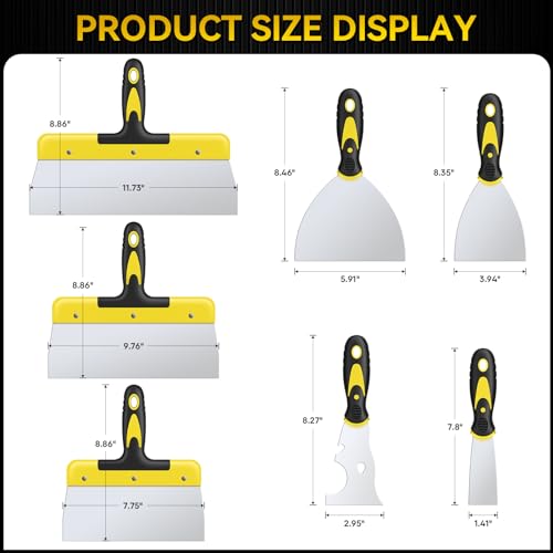7-Piece Putty Knife Tool Set, Stainless Steel Scraper with Comfortable Grip P901