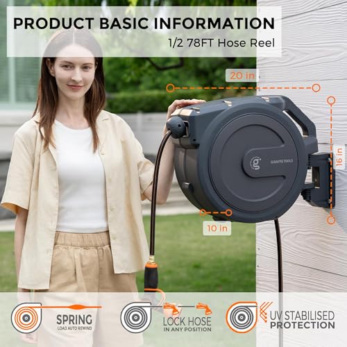 Retractable Garden Hose Reel 78ft, Wall Mounted with 180° Swivel Bracket S263