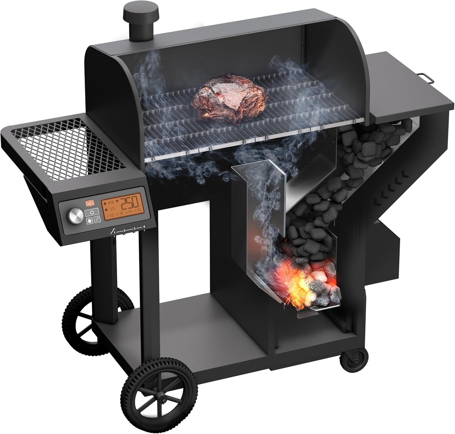 Charcoal Smoker and Grill, Black Steel A38635