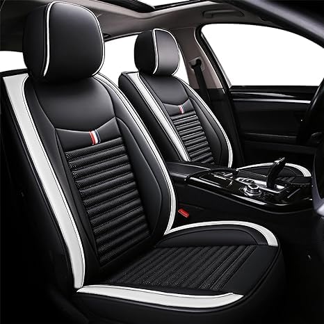 Seat Covers Fit for Toyota Corolla 2000-2024,5 Seats Custom Fit Leather Cover Protector Cushion,Automotive Vehicle Auto Interior Covers(Black White,Premium Full Set with Pillow)