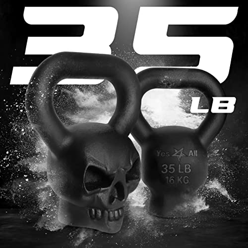 Skull Kettlebells 25, 35 lbs - Cast Iron with Anti-Slip Coated Handle for Strength Training U19017