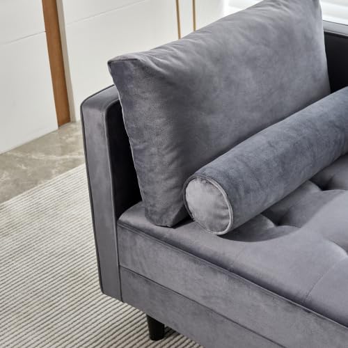 Velvet Chaise Lounge Chair with Tufted Cushion and Adjustable Armrest D555
