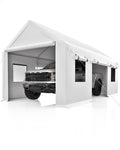 Carport 13'x20' Portable Garage, Heavy Duty Carport Canopy, Reinforced Steel Poles, 4 Roll-up Doors & 4 Windows, for Pickup, Boat, and Equipment, White