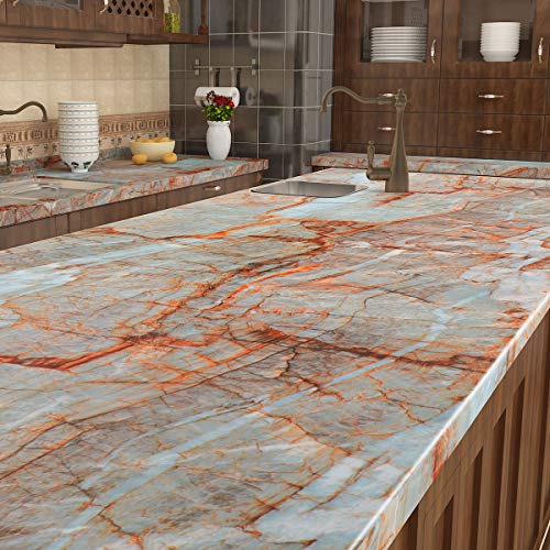 Teal Marble Peel and Stick Wallpaper for Countertops Z74998