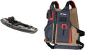 Pelican Catch Classic 100 Fishing Kayak - Angler Kayak with Lawnchair seat - 10 Ft. - Forest Mist & Onyx Kayak Fishing Life Jacket, Universal, Tan