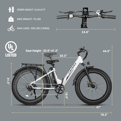 Electric Mountain Bike 26" Fat Tire for Adults, 720W, 48V 13Ah, Step Thru, 7-Speed Z880