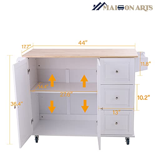 Kitchen Island with Drop Leaf on Wheels, 2 Doors & 3 Drawers, Grey Z23198