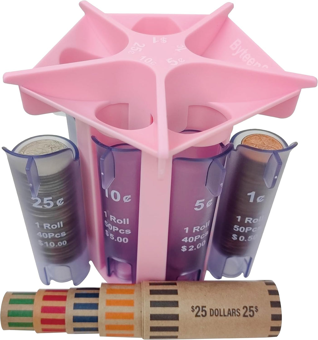Coin Roller Coin Counter Tube Coin Sorter with Coin Wrappers, Change Sorter Change Counter Machine, Coin Organizer & Coin Holder, Sort Your Pocket Change & Coin Purse Pouch Quick & Accurate