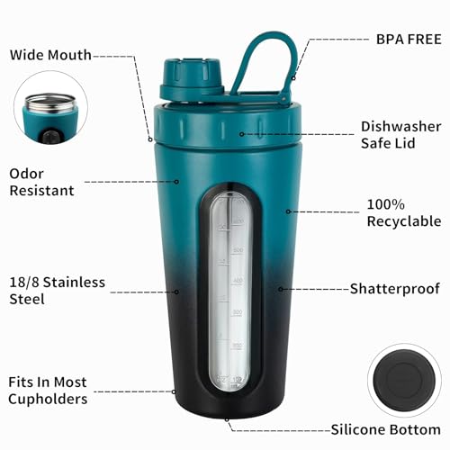 28 oz Stainless Steel Protein Shaker Bottle with 2 Shaker Balls M989221