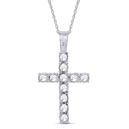 1/3 Carat Round Cut Moissanite Cross Tennis Pendant Necklace 14k Gold Over Silver with 18" Chain I396