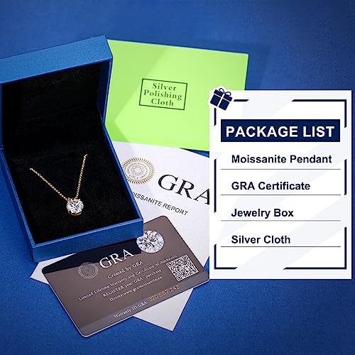 Moissanite Pendant Necklace for Women, Lab Created Diamond, 18K Gold Plated Sterling Silver W2767