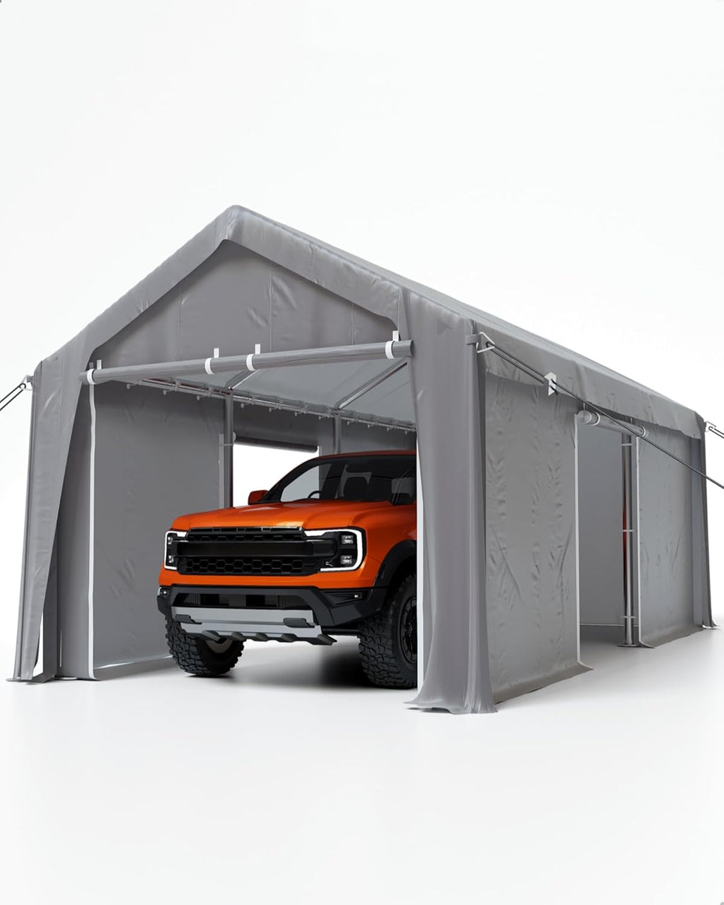 Carport 13'x20' Heavy Duty Portable Garage, 1.0 mm Steel Poles & 180 g PE Waterproof Canopy, with Front & Rear Doors and 2 Side Doors, for Pickup Truck, and Boat, Silver Gray
