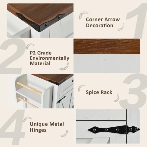 Farmhouse Kitchen Island with Power Outlet and Drop Leaf Z7652