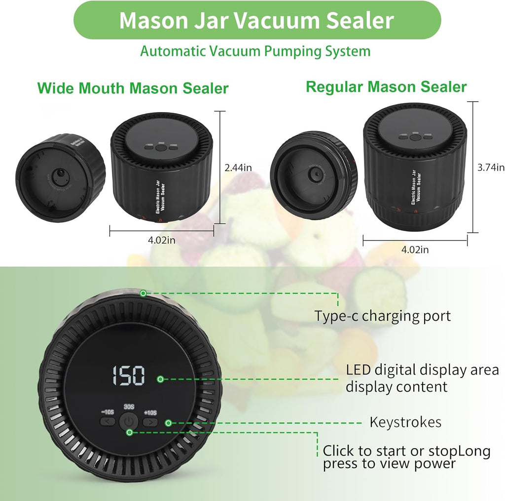 Mason Jar Vacuum Sealer Kit for Wide and Regular Mouth Jars Y127