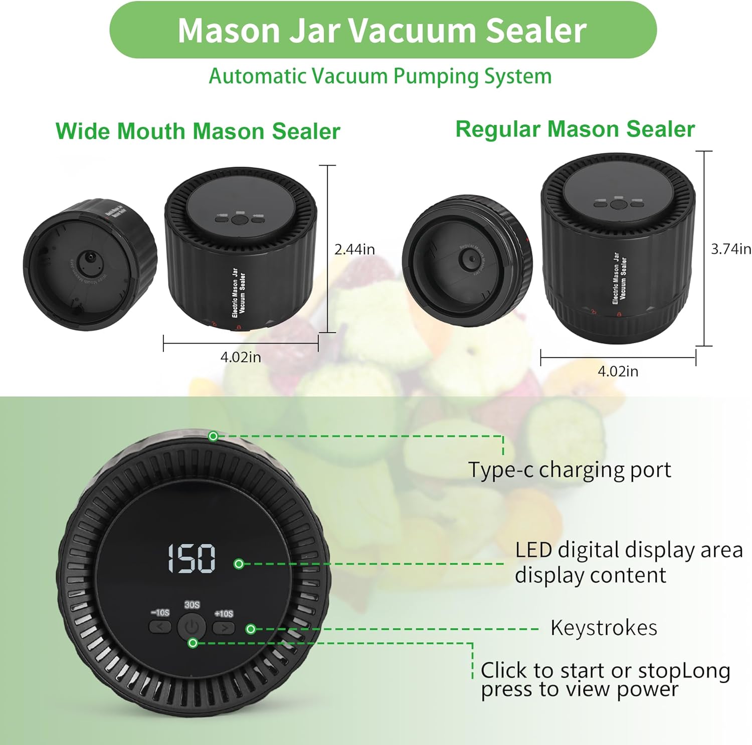 Mason Jar Vacuum Sealer Kit for Wide and Regular Mouth Jars Y127