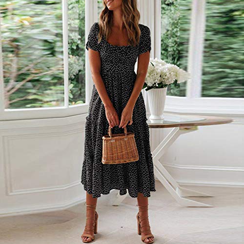 Flowy Short Sleeve Boho Floral Print Tiered Long Dress R815