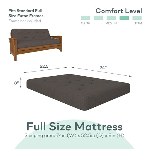 Futon Mattress with Pocket Spring Coil, Full, Taupe Gray S1575