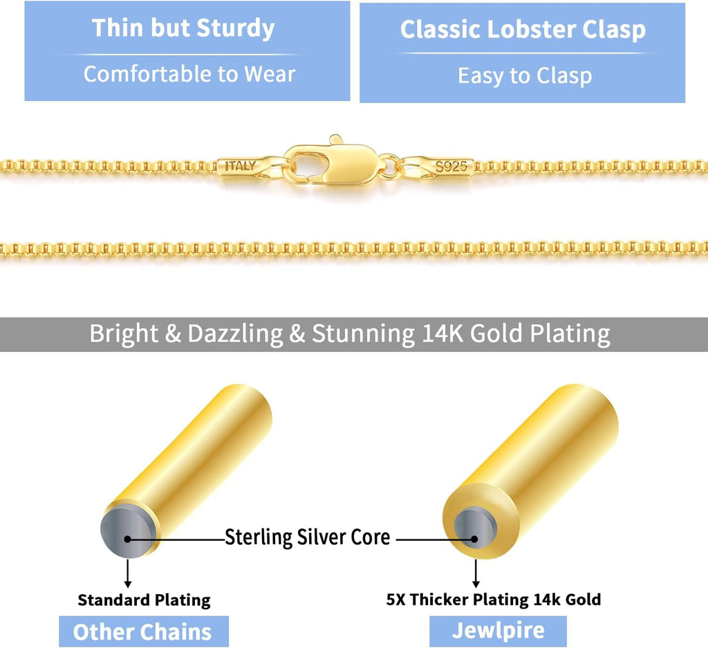 14K Gold Over Sterling Silver Box Chain Necklace for Women C332790