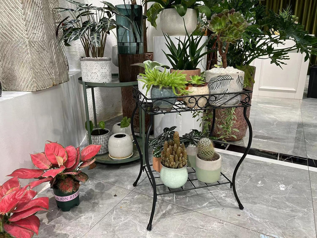 Rectangular Metal Plant Stand Rack for Small Pots, Black G401