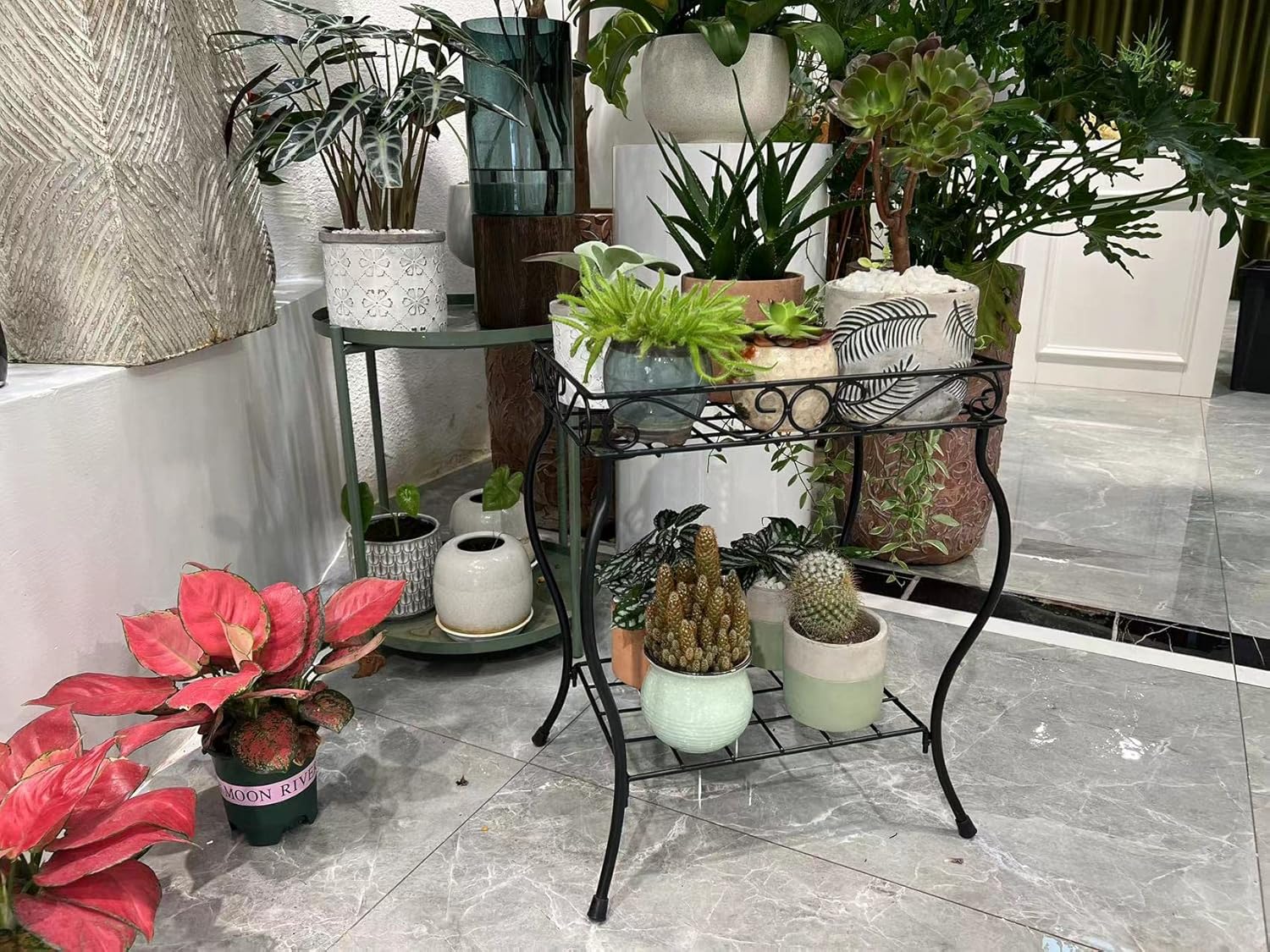 Rectangular Metal Plant Stand Rack for Small Pots, Black G401