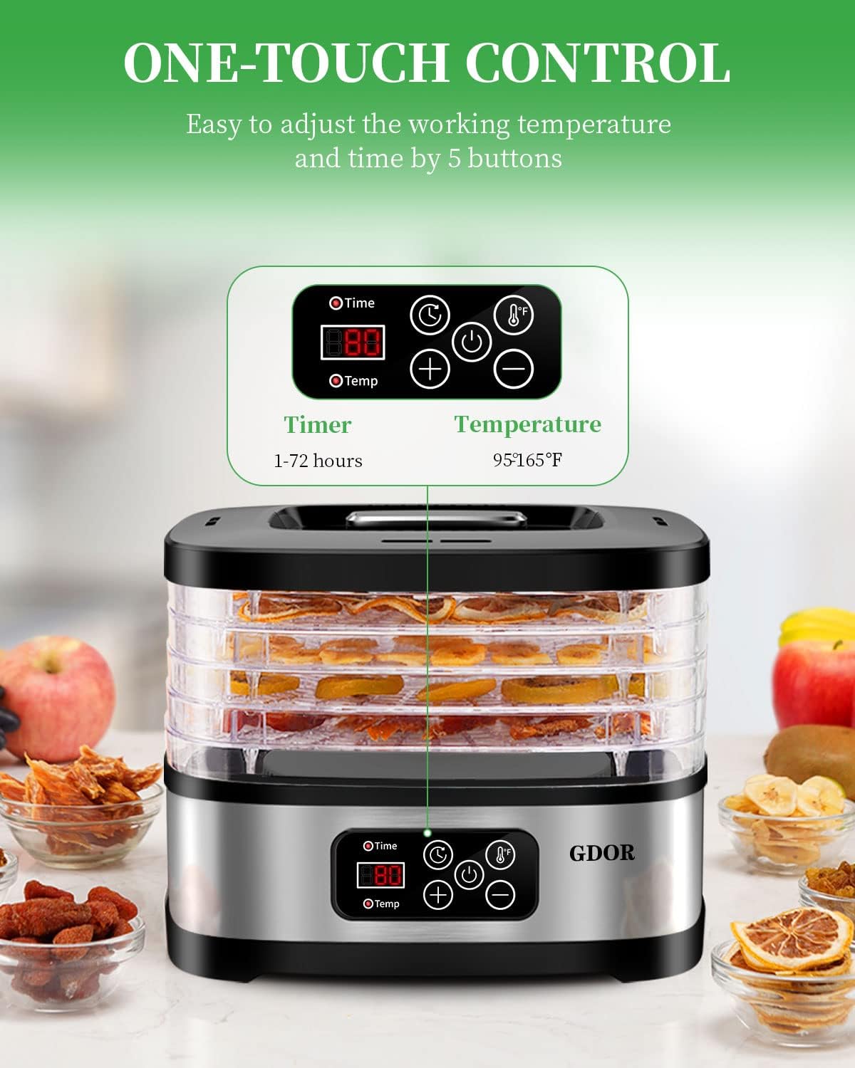 Food Dehydrator Machine with Adjustable Temperature and 72H Timer, 5-Tray M9413