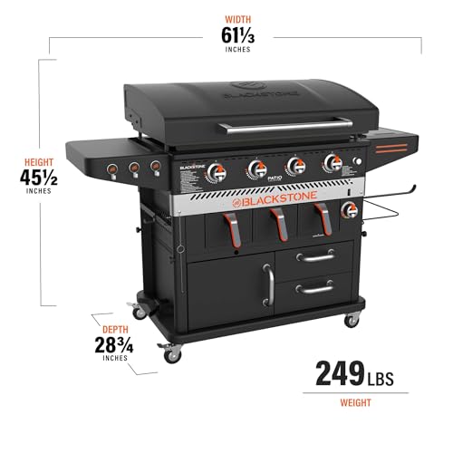 36 Inch 4 Burner Gas Grill with Air Fryer, Stainless Steel Outdoor Griddle Station H658