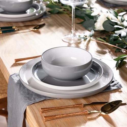 18-Piece Ceramic Dinnerware Set for 6, White Stoneware Plates and Bowls, Dishwasher Safe U868