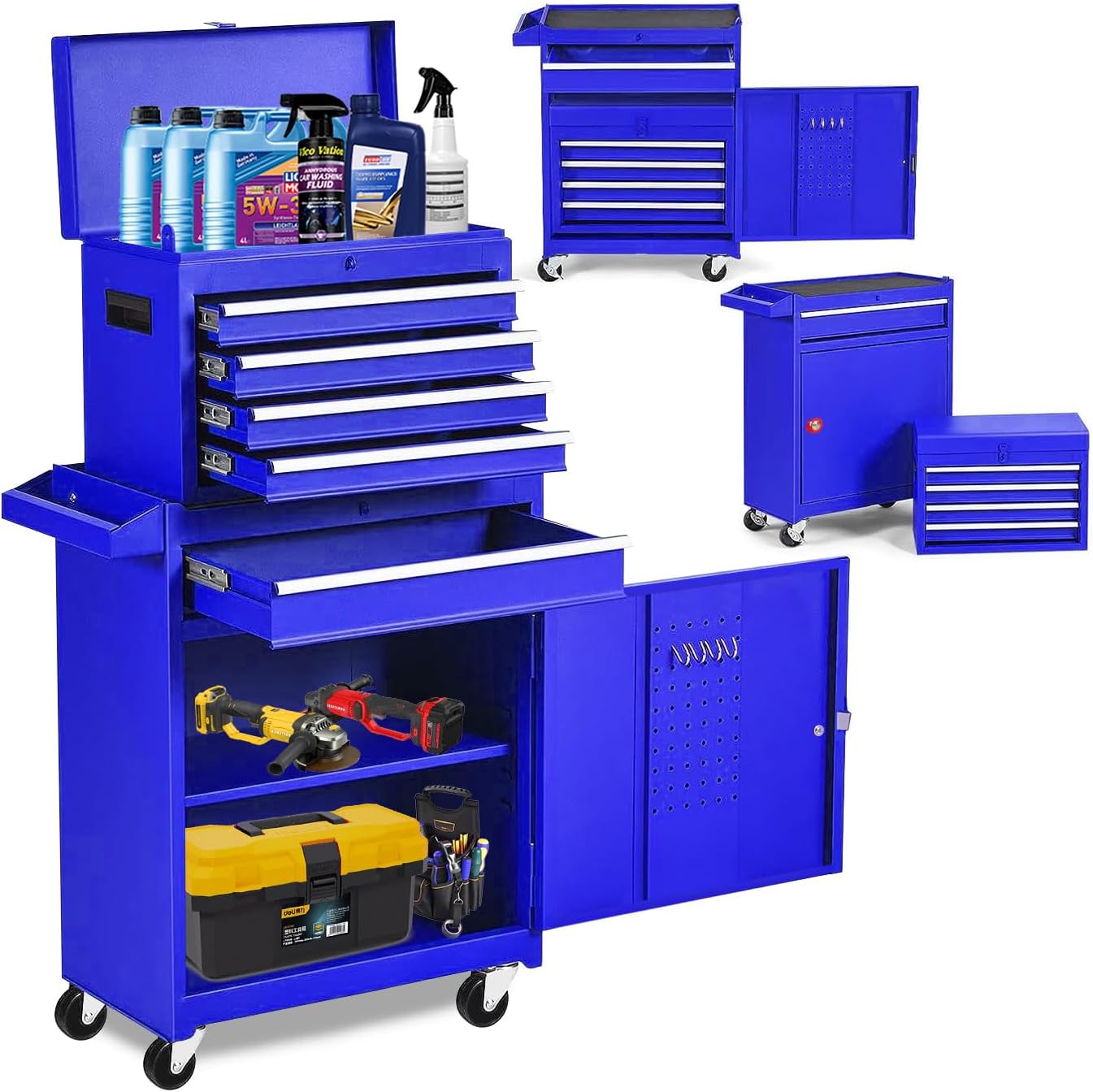 5-Drawers Tool Cabinets On Wheels, Rolling Tool Chest with Drawers, Craftsman Tool Box with Adjustable Shelf, Tool Storage Organizer for Warehouse, Garage, Workshop, Blue